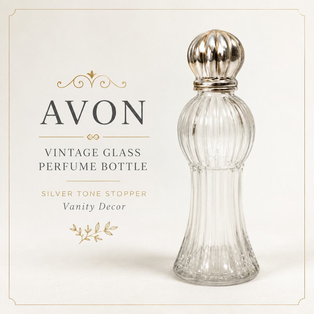 Avon Clear Glass Perfume Bottle Gold Tone Stopper Vanity Decor